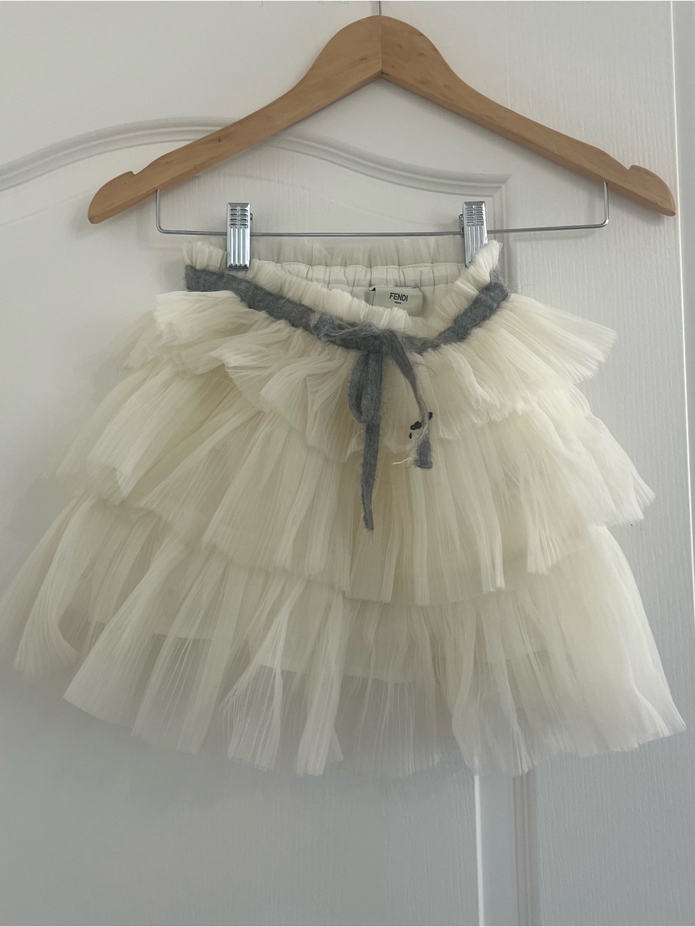 Fendi Ivory Tulle Skirt with Gray Waist Cord